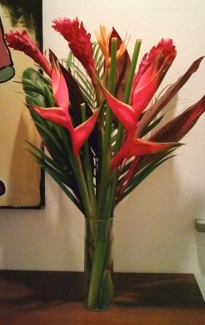 Tropical Flowers Heliconia Ginger Ti Cordyline bouquet arrangement